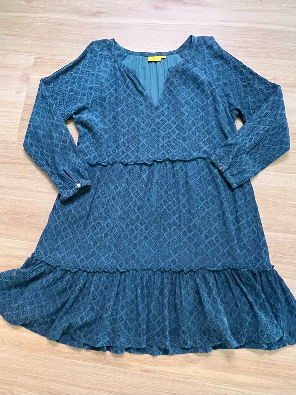 Roller Rabbit Binh Lalana Dress XL Pine Green Textured Tiered Boho $185